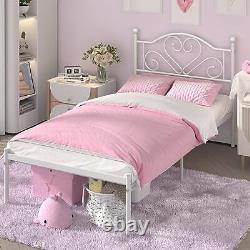 Heavy Duty Metal Twin Bed Frame with Headboard White