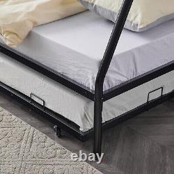 Heavy Duty Metal Twin Over Full Bunk Bed Frame Ladder With Trundle Bedroom