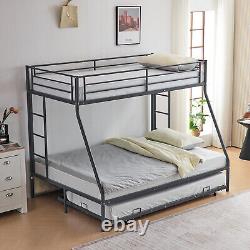 Heavy Duty Metal Twin Over Full Bunk Bed Frame Ladder with Trundle Bedroom Gray