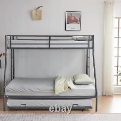 Heavy Duty Metal Twin Over Full Bunk Bed Frame Ladder with Trundle Bedroom Gray