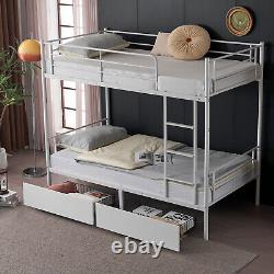 Heavy Duty Metal Twin Over Twin Bunk Bed Frame Ladder Two Drawer Dorm Bedroom