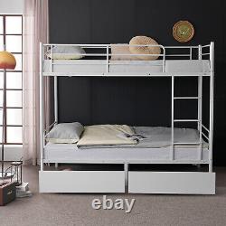 Heavy Duty Metal Twin Over Twin Bunk Bed Frame Ladder Two Drawer Dorm Bedroom