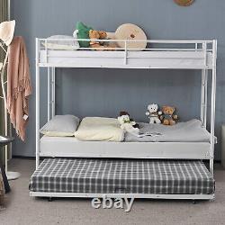 Heavy Duty Metal Twin Over Twin Bunk Bed Frame Ladder with Trundle Bedroom White