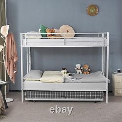 Heavy Duty Metal Twin Over Twin Bunk Bed Frame Ladder with Trundle Bedroom White
