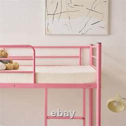 Heavy Duty Metal Twin Over Twin Size Bunk Bed with Ladder for Kids Adults Pink