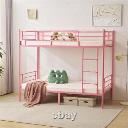Heavy Duty Metal Twin Over Twin Size Bunk Bed with Ladder for Kids Adults Pink