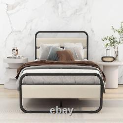 Heavy Duty Platform Bed/Twin size/Metal Frame with Wooden Oval-Shaped Headboard