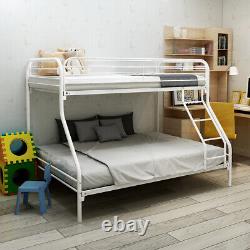 Heavy Duty Twin/Full Metal Bunk Bed with Enhanced Upper-Level Guardrail, White