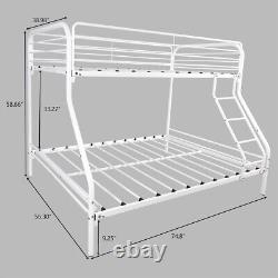 Heavy Duty Twin/Full Metal Bunk Bed with Enhanced Upper-Level Guardrail, White
