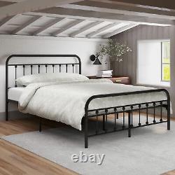 Heavy Duty Twin/Full Size Metal Bed Frame Headboard Storage, Steel Bed Slats