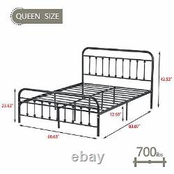 Heavy Duty Twin/Full Size Metal Bed Frame Headboard Storage, Steel Bed Slats