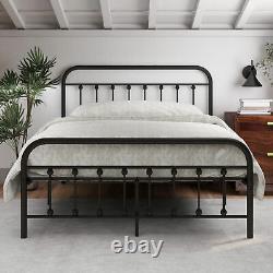 Heavy Duty Twin/Full Size Metal Bed Frame with Headboard Storage Steel Bed Slats