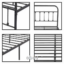 Heavy Duty Twin/Full Size Metal Bed Frame with Headboard Storage Steel Bed Slats