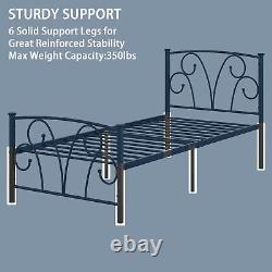 Heavy Duty Twin Metal Platform Bed Frame With Headboard Bedroom Furniture Black