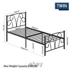 Heavy Duty Twin Metal Platform Bed Frame With Headboard Bedroom Furniture Black