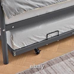 Heavy Duty Twin Over Full Bunk Bed with Trundle Metal Bed Frame Gray