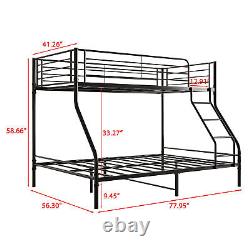 Heavy Duty Twin-Over-Full Metal Bunk Bed with Enhanced Upper-Level Guardrail Black
