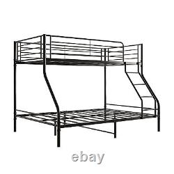 Heavy Duty Twin-Over-Full Metal Bunk Bed with Enhanced Upper-Level Guardrail Black