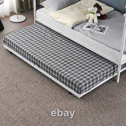 Heavy Duty Twin Over Twin Bunk Bed Frame With Trundle Mattress Foundation White