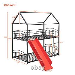 Heavy Duty Twin Over Twin Bunk Beds Frame Metal Convertible With Ladder, Slide