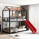 Heavy Duty Twin Over Twin Metal Bunk Bed Frame With Slide Safety Guardrail
