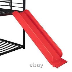 Heavy Duty Twin Over Twin Metal Bunk Bed Frame With Slide Safety Guardrail