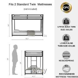 Heavy Duty Twin Over Twin Size Metal Bunk Bed with Safety Guard Rail for Bedroom