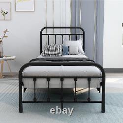 Heavy Duty Twin Size Metal Bed Frame with Headboard Storage Steel Bed Slats
