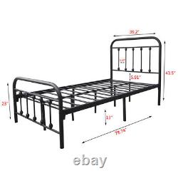 Heavy Duty Twin Size Metal Bed Frame with Headboard Storage Steel Bed Slats