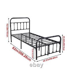 Heavy Duty Twin XL Size Metal Bed Frame with Headboard Storage Steel Bed Slats
