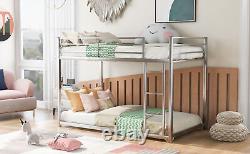 Heavy Duty Twin over Twin Metal Bunk Bed, Low Bunk Bed with Ladder Silver USA