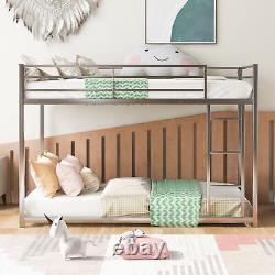 Heavy Duty Twin over Twin Metal Bunk Bed, Low Bunk Bed with Ladder Silver USA