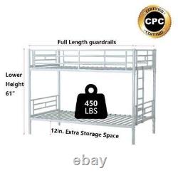 Heavy Duty Twin over Twin Metal Bunk Bed with Removable Ladder, Easy to assemble