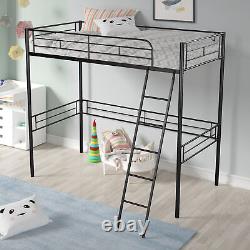 Heavy-duty Bed Frame Twin Metal Loft Bed with Guardrail for Teen & Adult Black