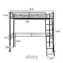 Heavy-duty Bed Frame Twin Metal Loft Bed with Guardrail for Teen & Adult Black