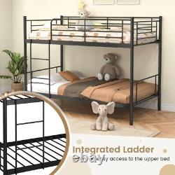 Kids Metal Twin Over Bunk Bed Heavy Duty Bedroom Platform With Ladder & Guardrails