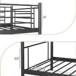 Kids Metal Twin Over Bunk Bed Heavy Duty Bedroom Platform With Ladder & Guardrails