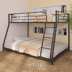 Majnesvon Metal Floor Bunk Bed, Twin over Full Low Bunk Bed, Heavy Duty Frame wi