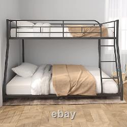 Majnesvon Metal Floor Bunk Bed, Twin over Full Low Bunk Bed, Heavy Duty Frame wi