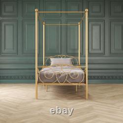 Metal Bed Frame Gold Princess Fairytale Twin Kids Bedroom Furniture Heavy Duty