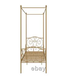Metal Bed Frame Gold Princess Fairytale Twin Kids Bedroom Furniture Heavy Duty