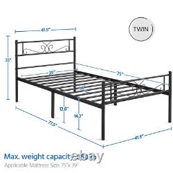 Metal Bed Frame Heavy Duty Metal Platform Twin Size Headboard Footboard