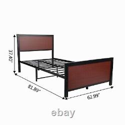 Metal Bed Frame Steel Slat Support Wooden Headboard Heavy Duty Twin/Full/Queen