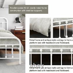 Metal Bed Frame with Headboard Storage Heavy Duty Twin/Full Size, Steel Slats