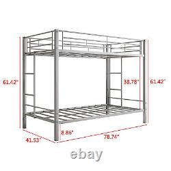 Metal Bunk Bed, Heavy Duty Twin Bunk Beds with Shelf and Slatted Support