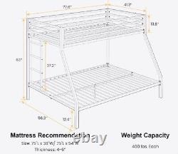 Metal Bunk Bed Twin Over Full Size with Removable Stairs, Heavy Duty