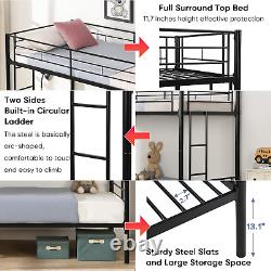Metal Bunk Bed Twin over Twin Sturdy Heavy Duty Bunk Beds with 2 Side Ladders, Sp