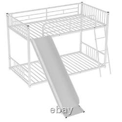 Metal Bunk Beds Twin Over Twin with Slide for Kids, Heavy Duty Twin Bunk Beds
