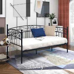 Metal Daybed Sofa Bed Twin Size Bed Frames Heavy Duty Mattress Foundation Black