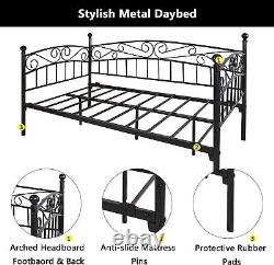 Metal Daybed Sofa Bed Twin Size Bed Frames Heavy Duty Mattress Foundation Black